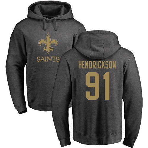 Men New Orleans Saints Ash Trey Hendrickson One Color NFL Football #91 Pullover Hoodie Sweatshirts